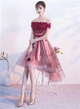 Picture of Pink High Low Tulle Party Dresses with Flowers, Pink Homecoming Dress